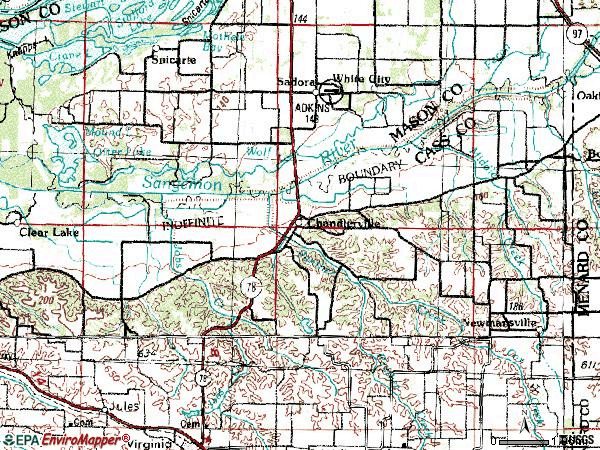 Zip code 62627 topographic map