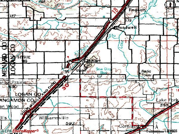 Zip code 62634 topographic map