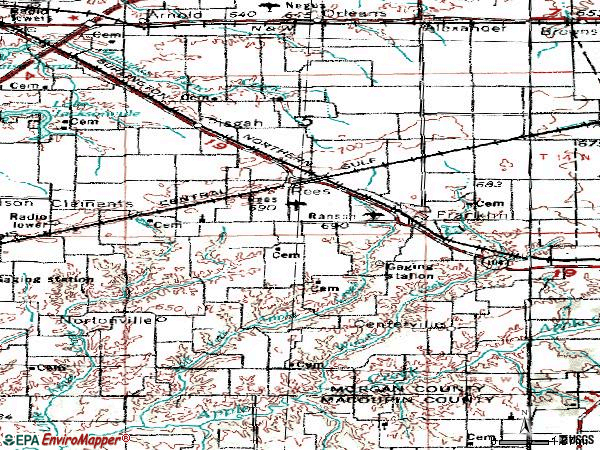 Zip code 62638 topographic map