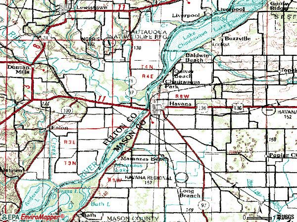 Zip code 62644 topographic map