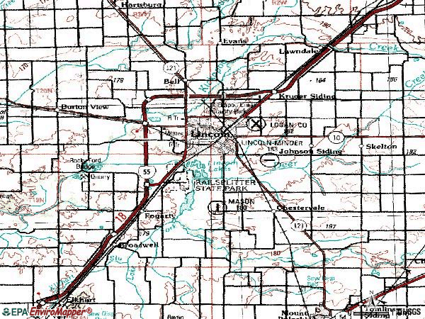 Zip code 62656 topographic map
