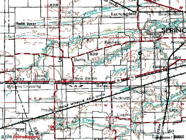Zip code 62670 topographic map