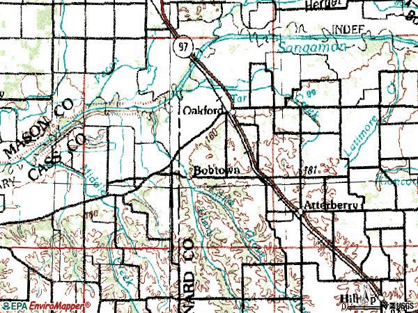 Zip code 62673 topographic map