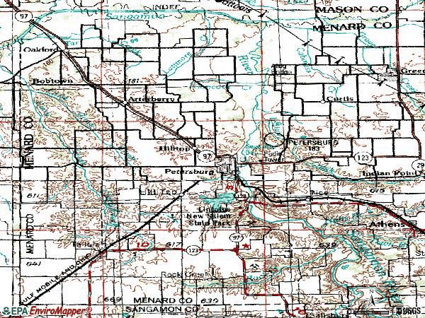 Zip code 62675 topographic map