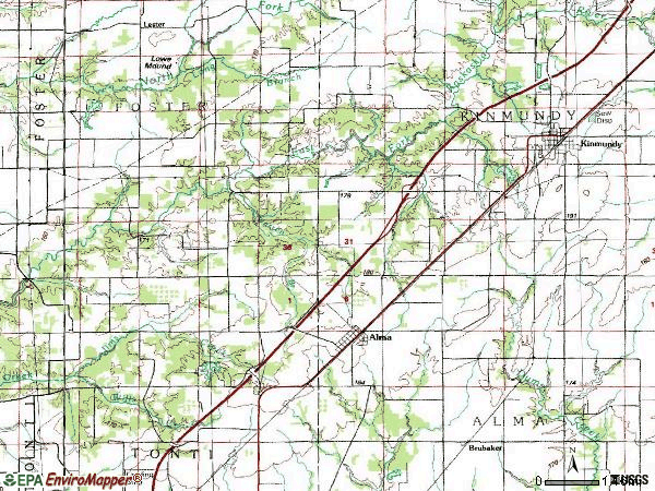 Zip code 62807 topographic map