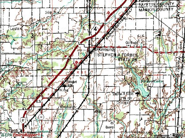 Zip code 62854 topographic map