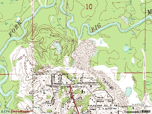 Zip code 62874 topographic map