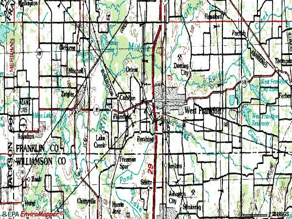 Zip code 62896 topographic map
