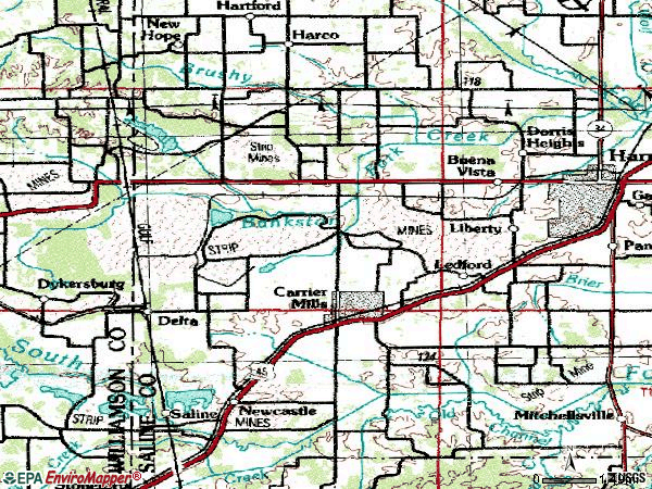 Zip code 62917 topographic map
