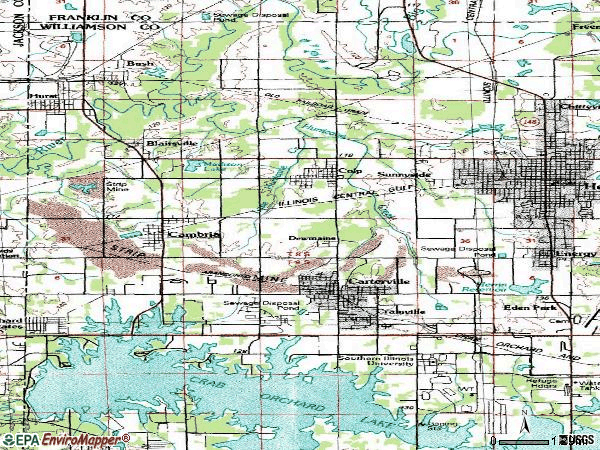 Zip code 62918 topographic map