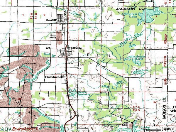 Zip code 62932 topographic map
