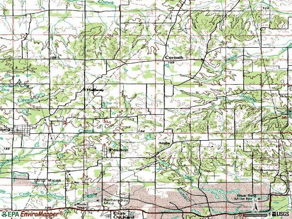 Zip code 62974 topographic map