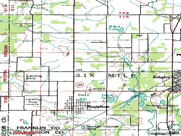 Zip code 62983 topographic map