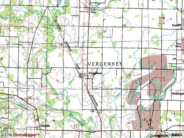 Zip code 62994 topographic map