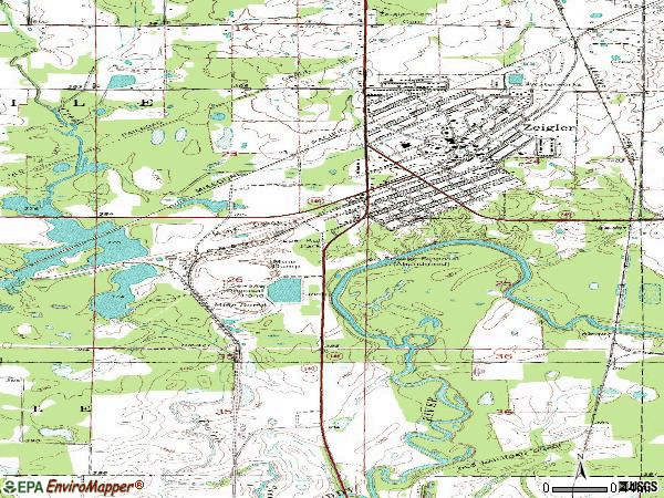 Zip code 62999 topographic map