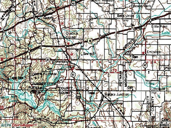 Zip code 46120 topographic map