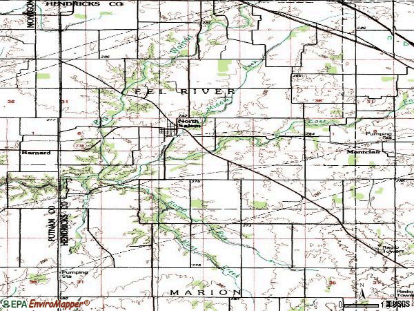 Zip code 46165 topographic map