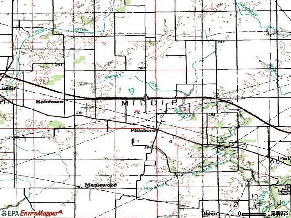 Zip code 46167 topographic map