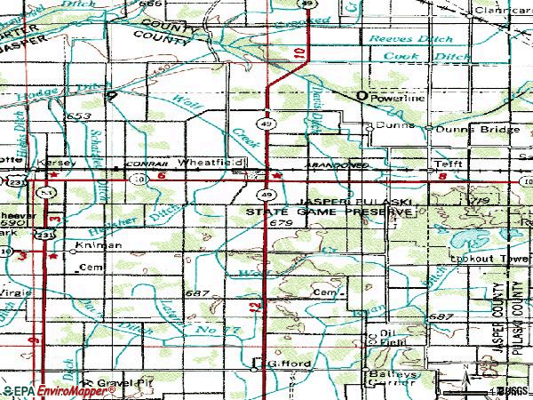 Zip code 46392 topographic map