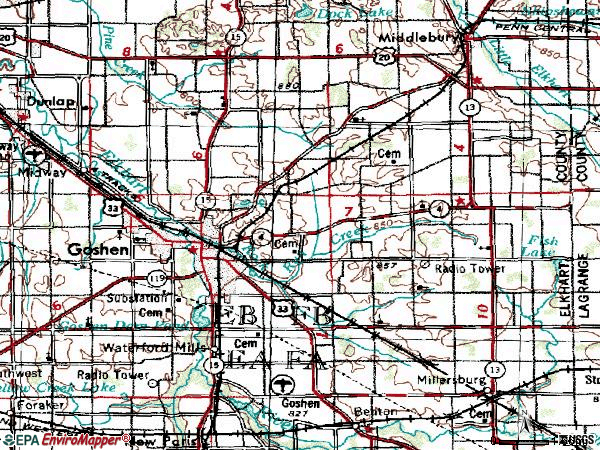 Zip code 46528 topographic map