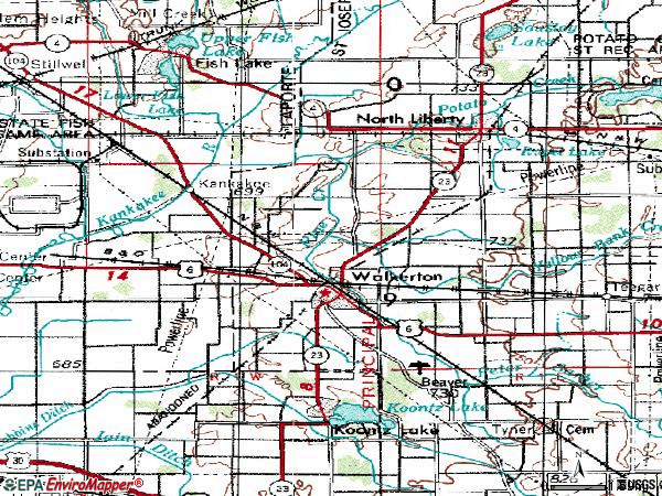Zip code 46574 topographic map