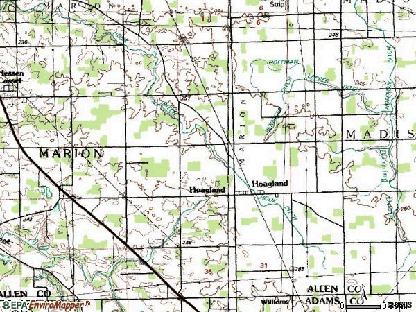 Zip code 46745 topographic map