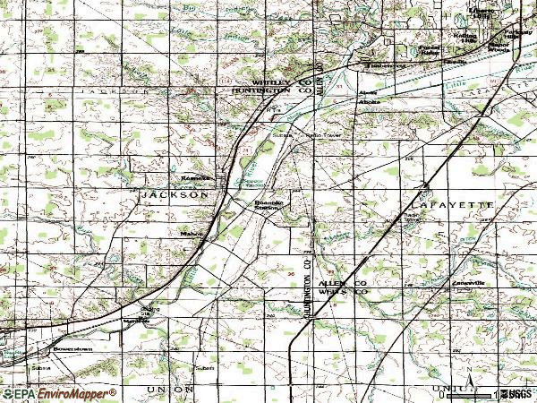 Zip code 46783 topographic map