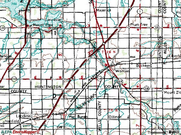 Zip code 46792 topographic map
