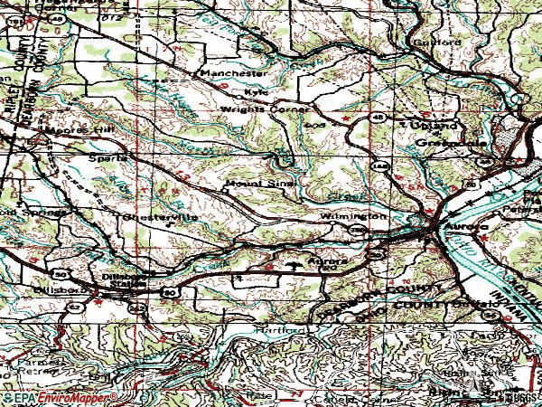 Zip code 47001 topographic map
