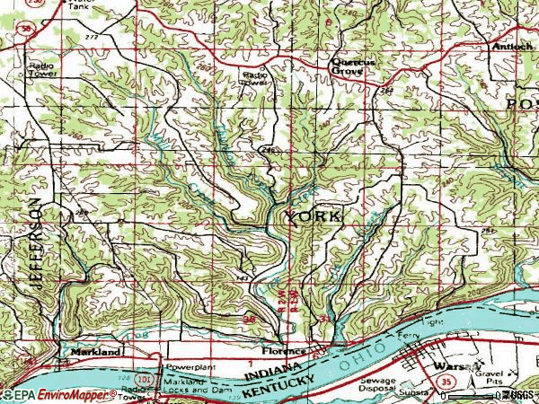 Zip code 47020 topographic map