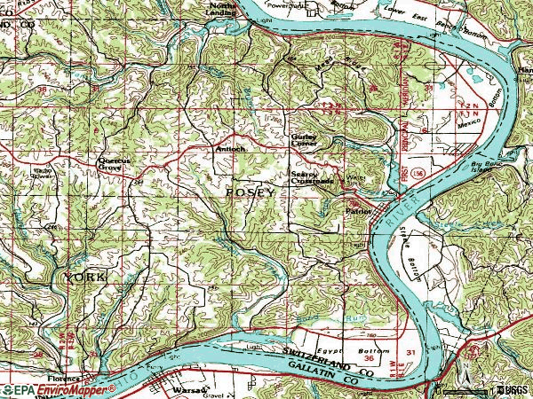 Zip code 47038 topographic map