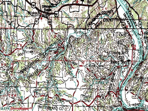 Zip code 47040 topographic map