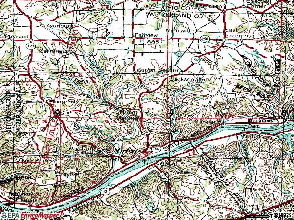 Zip code 47043 topographic map