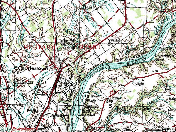 Zip code 47111 topographic map