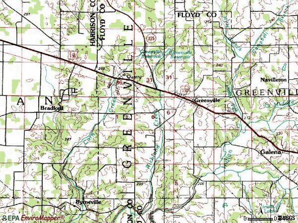 Zip code 47124 topographic map
