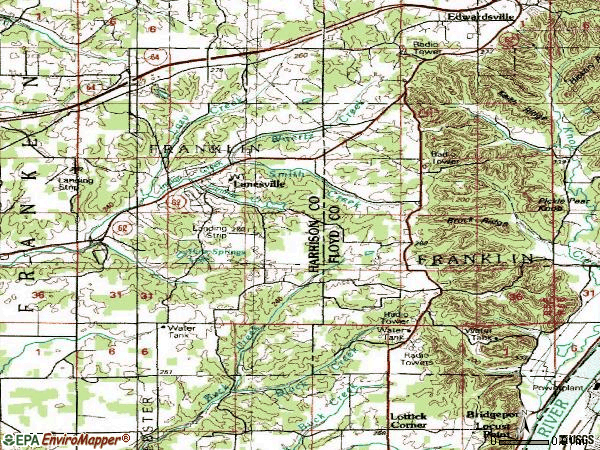Zip code 47136 topographic map