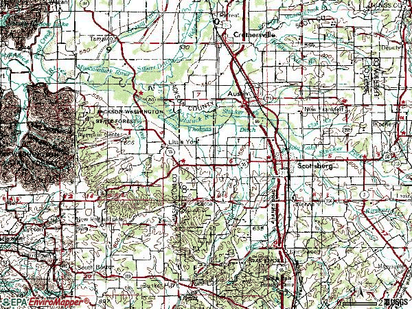 Zip code 47170 topographic map