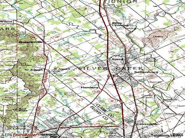 Zip code 47172 topographic map