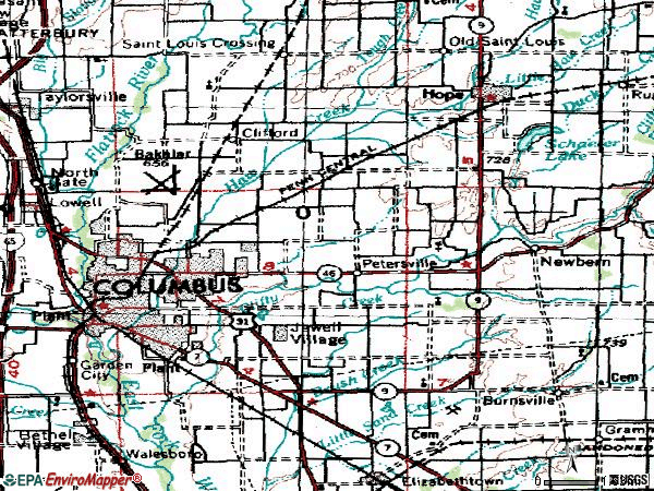 Zip code 47203 topographic map