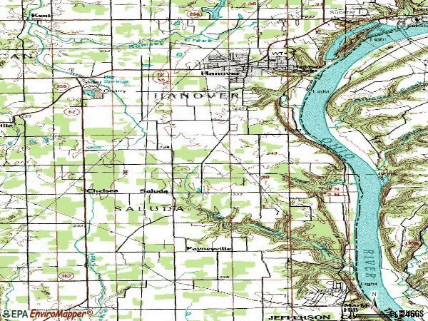 Zip code 47243 topographic map