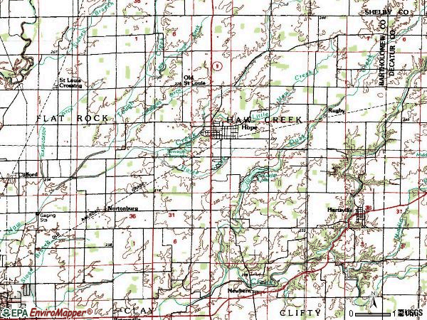 Zip code 47246 topographic map