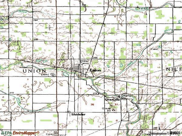 Zip code 47338 topographic map