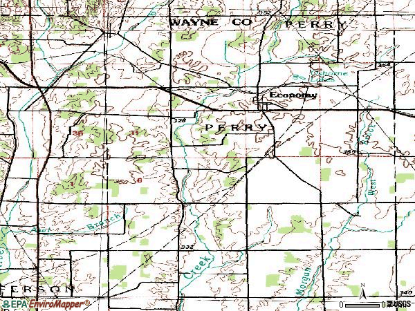 Zip code 47339 topographic map
