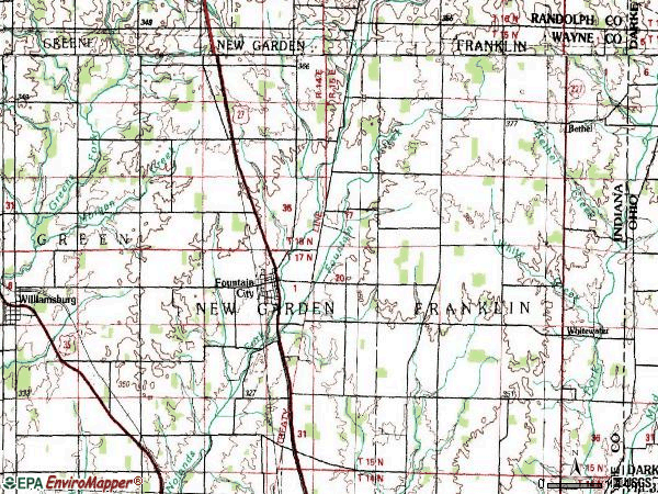Zip code 47341 topographic map