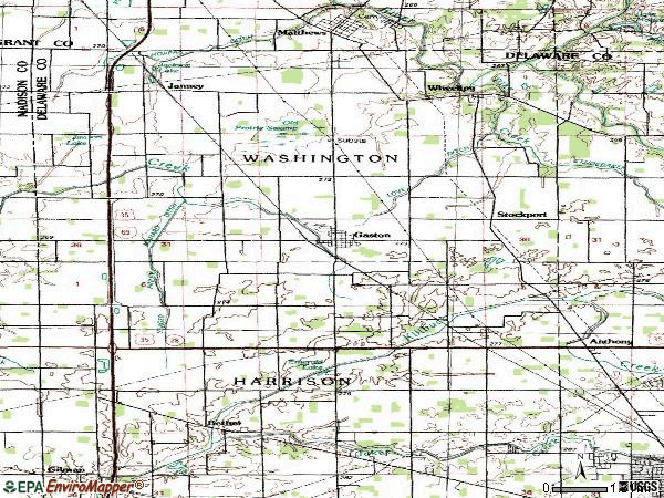 Zip code 47342 topographic map