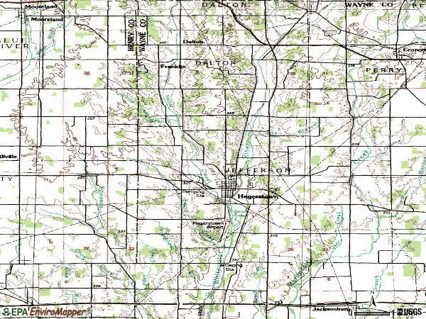 Zip code 47346 topographic map