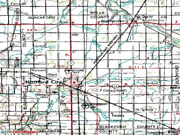 Zip code 47348 topographic map