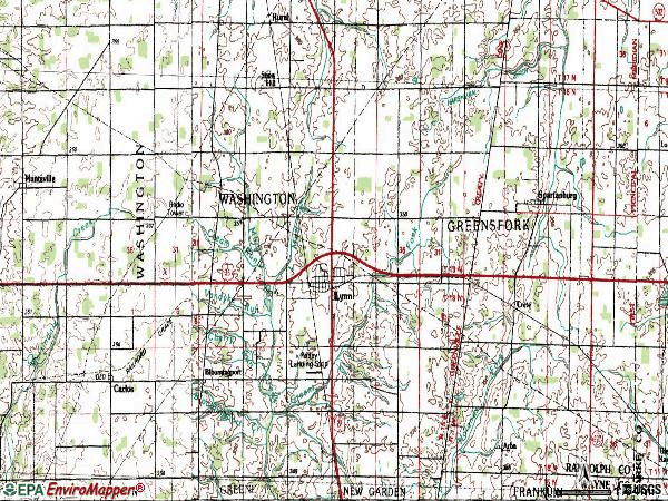 Zip code 47355 topographic map