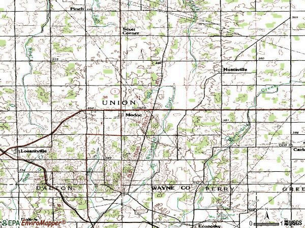 Zip code 47358 topographic map