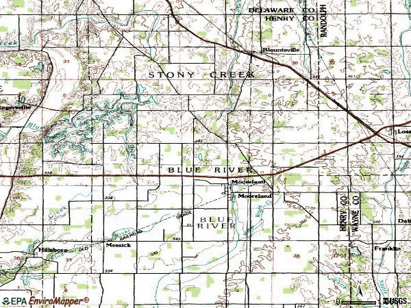 Zip code 47360 topographic map